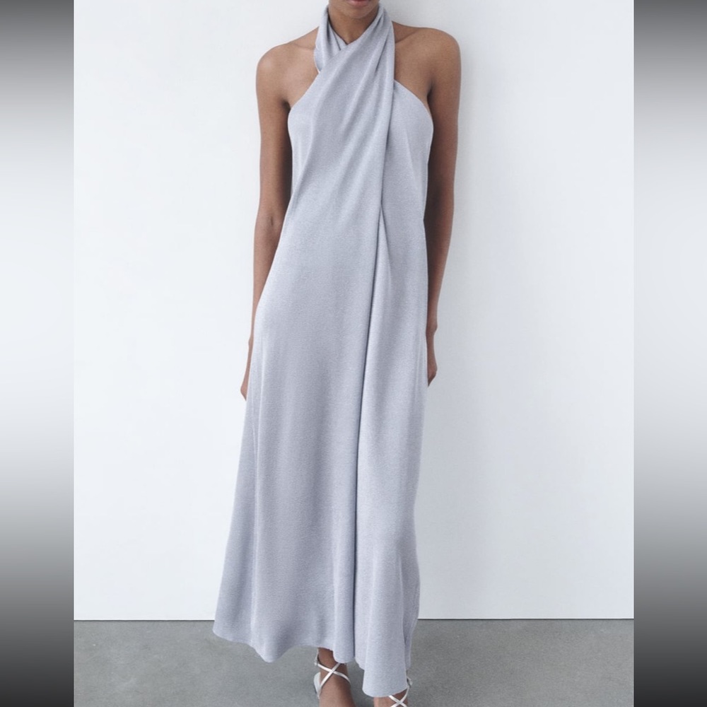 Metallic Thread Halter Dress
